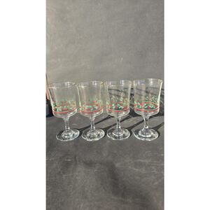 Vintage 1986 Arby's Christmas Collection Holly Berry Wine Goblet Glasses Set 4